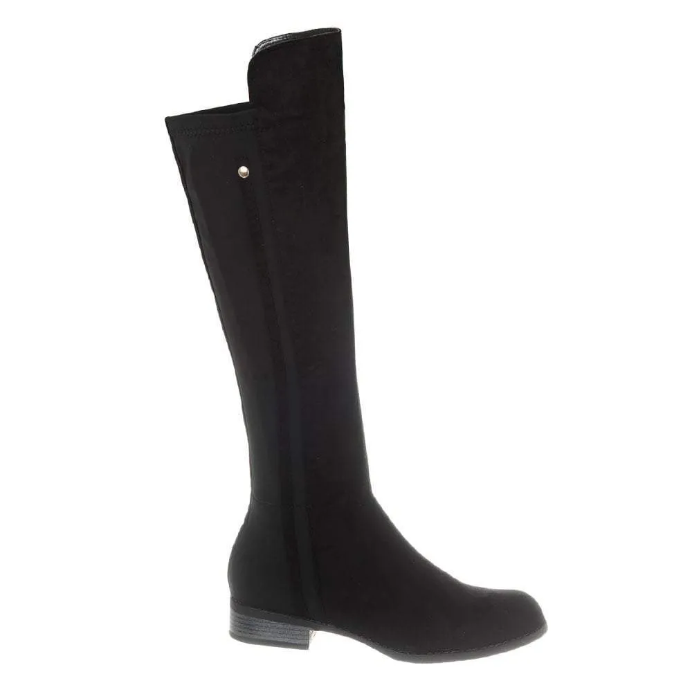 Montreal Low Block Heel Riding Boot Elastic Panel Side Zip