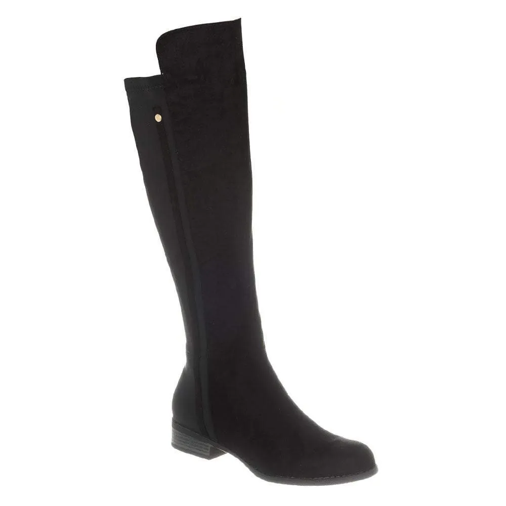 Montreal Low Block Heel Riding Boot Elastic Panel Side Zip