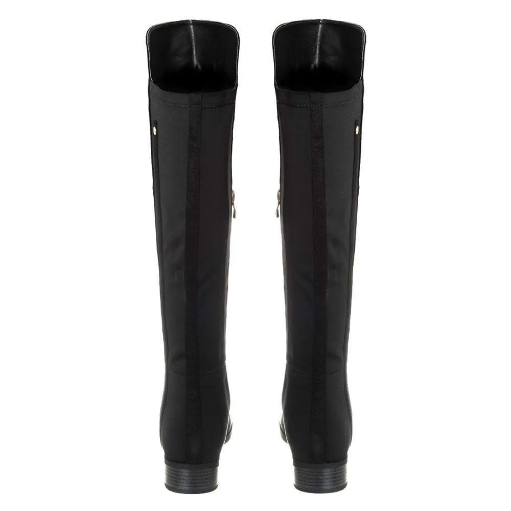 Montreal Low Block Heel Riding Boot Elastic Panel Side Zip