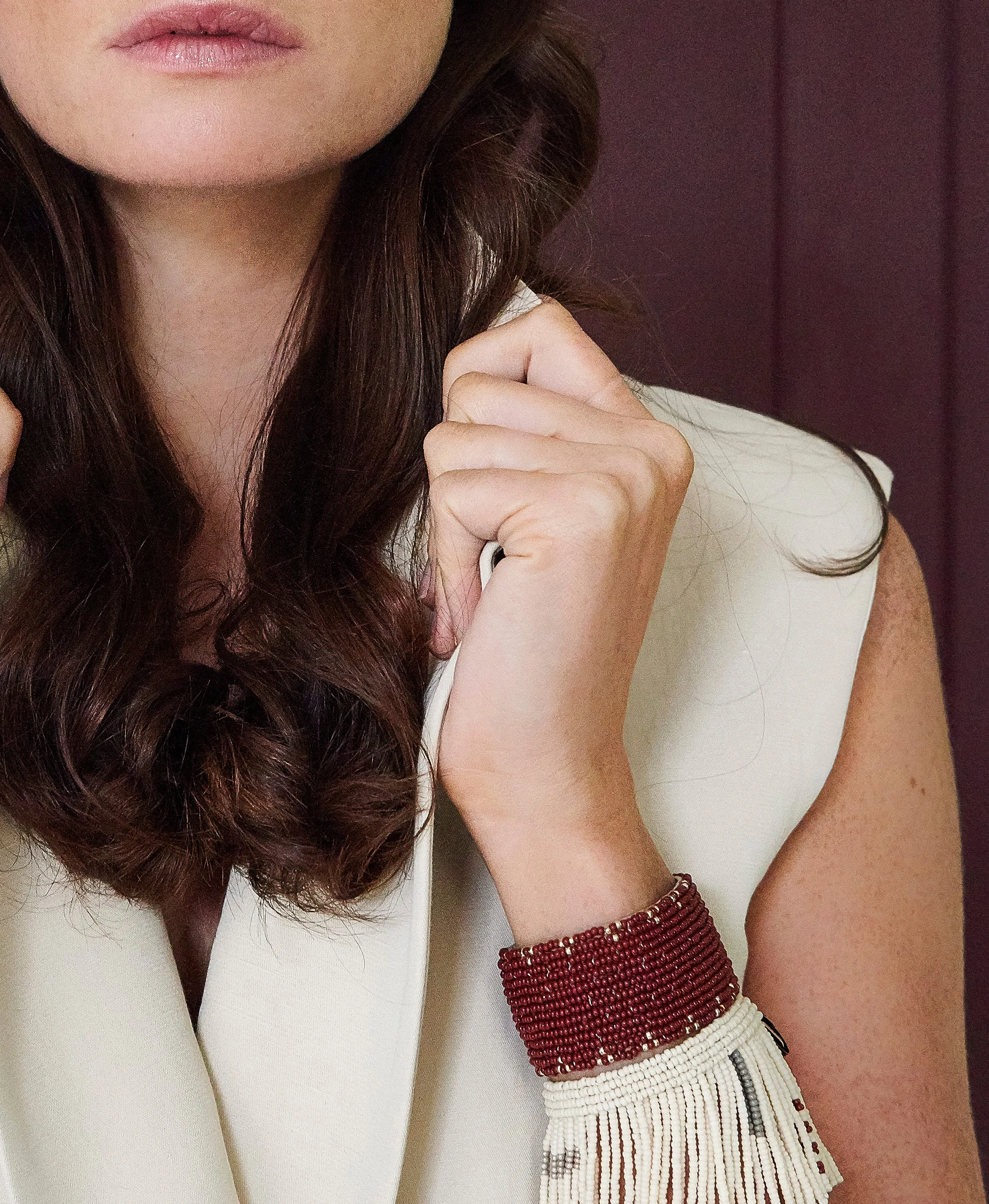 Narrow 3 Dot Triangle Leather Bracelet - BURGUNDY