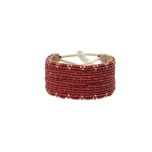 Narrow 3 Dot Triangle Leather Bracelet - BURGUNDY