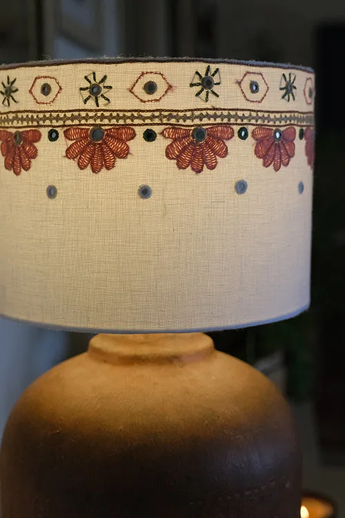 Okhai "Grand Canyon" Hand-Embroidered Mirror Work Pure Linen Off-White Lampshade