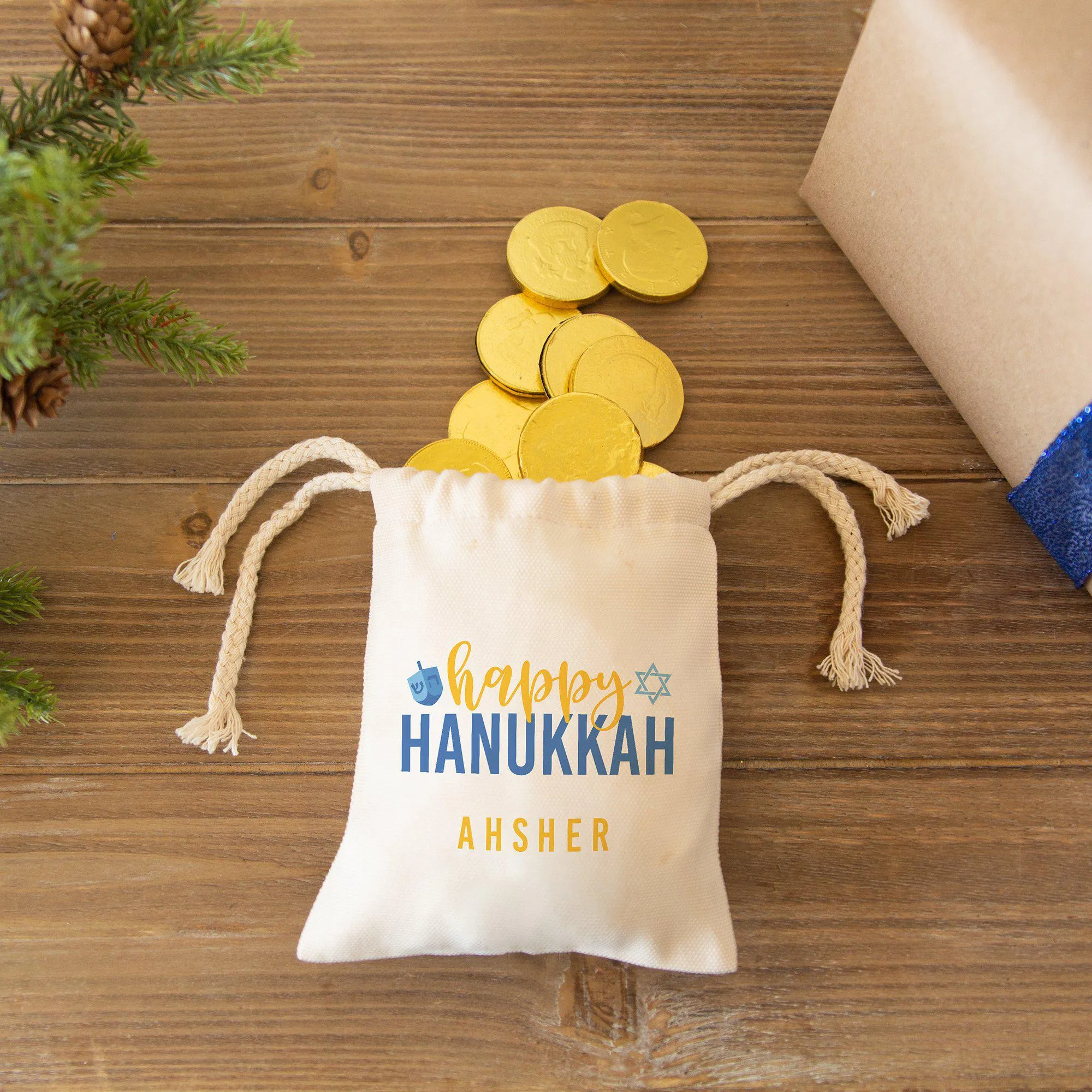 Personalized Hanukkah Drawstring Gift Bags