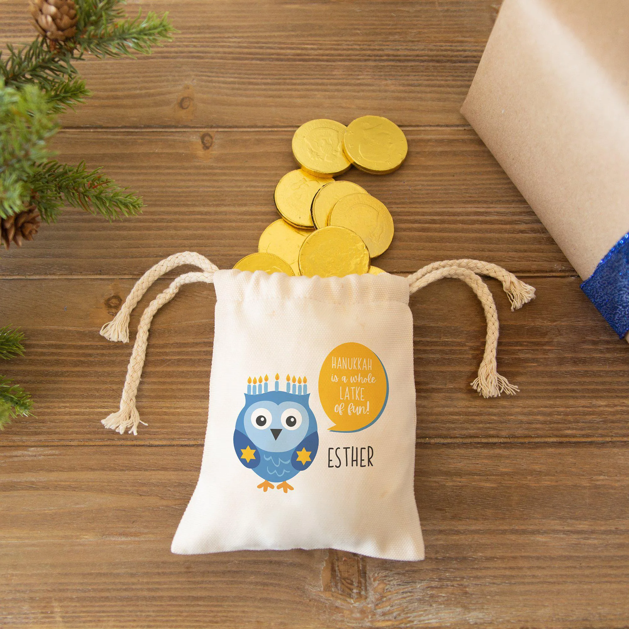 Personalized Hanukkah Drawstring Gift Bags