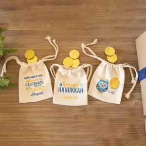 Personalized Hanukkah Drawstring Gift Bags