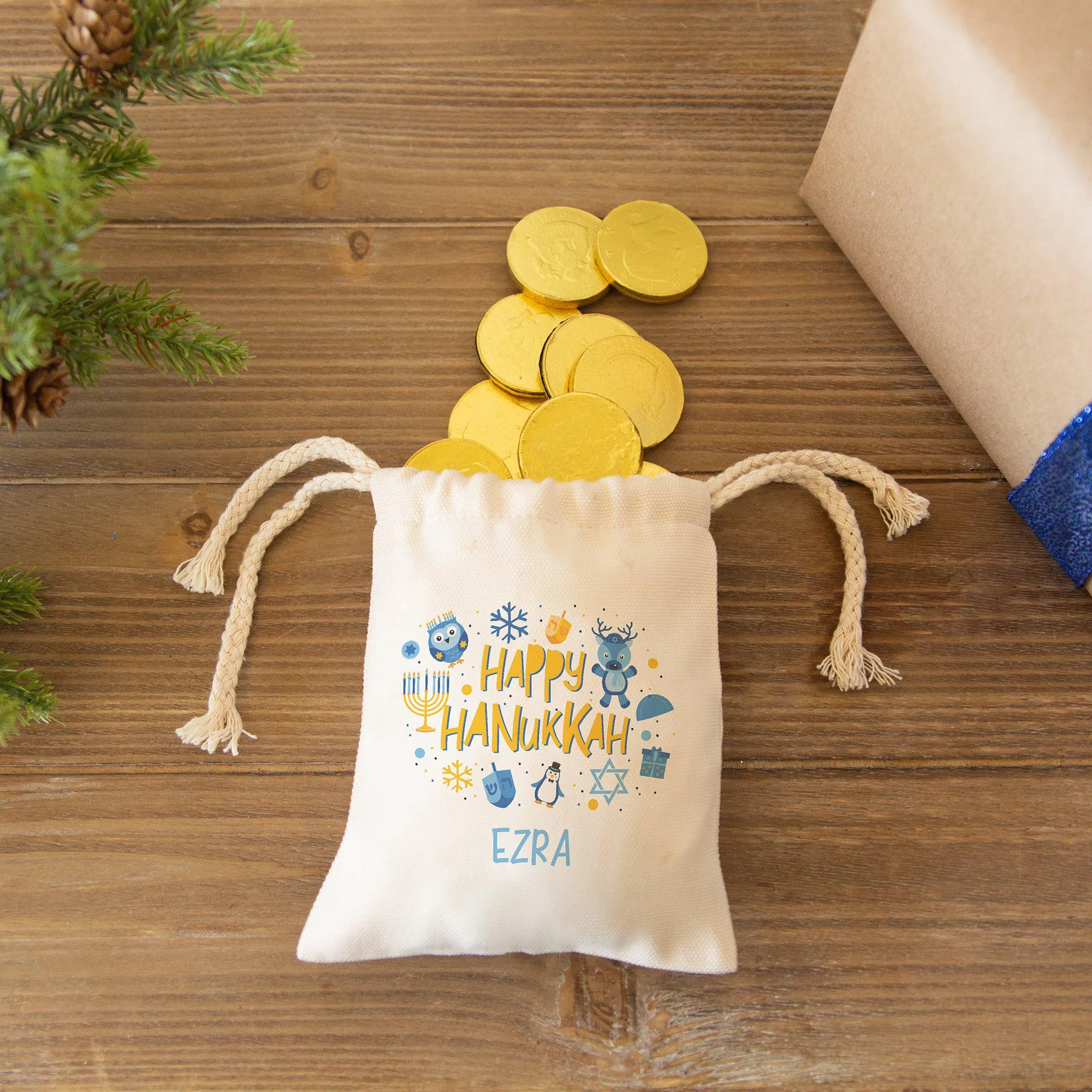 Personalized Hanukkah Drawstring Gift Bags