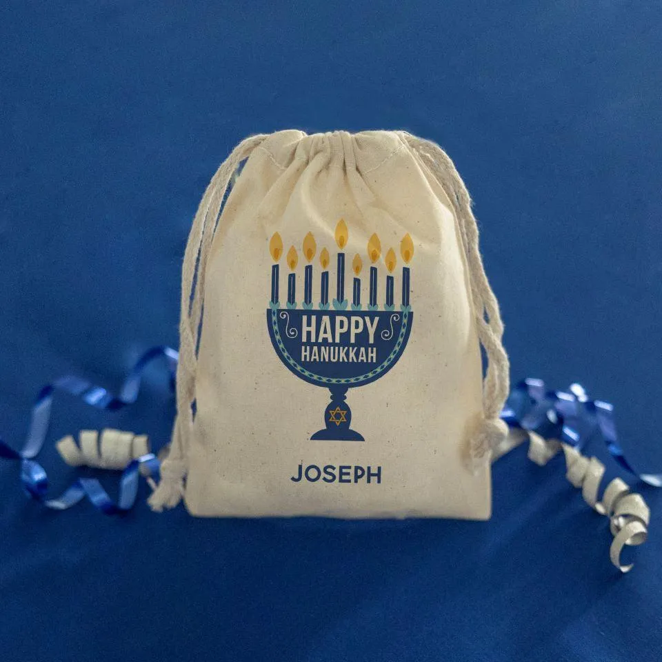 Personalized Hanukkah Drawstring Gift Bags