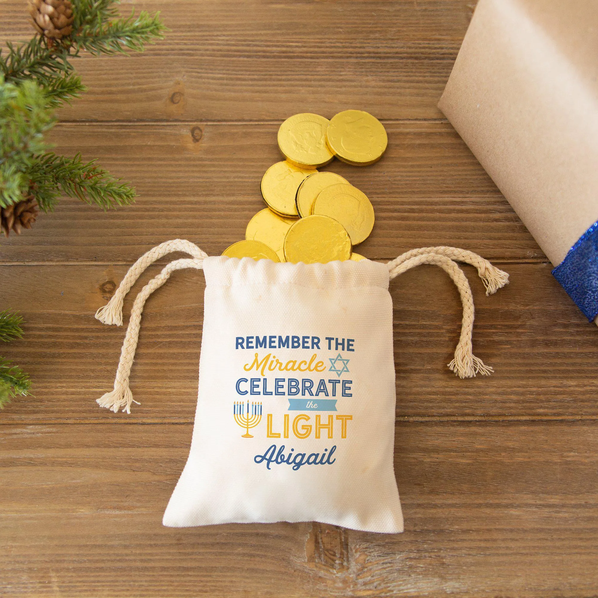 Personalized Hanukkah Drawstring Gift Bags