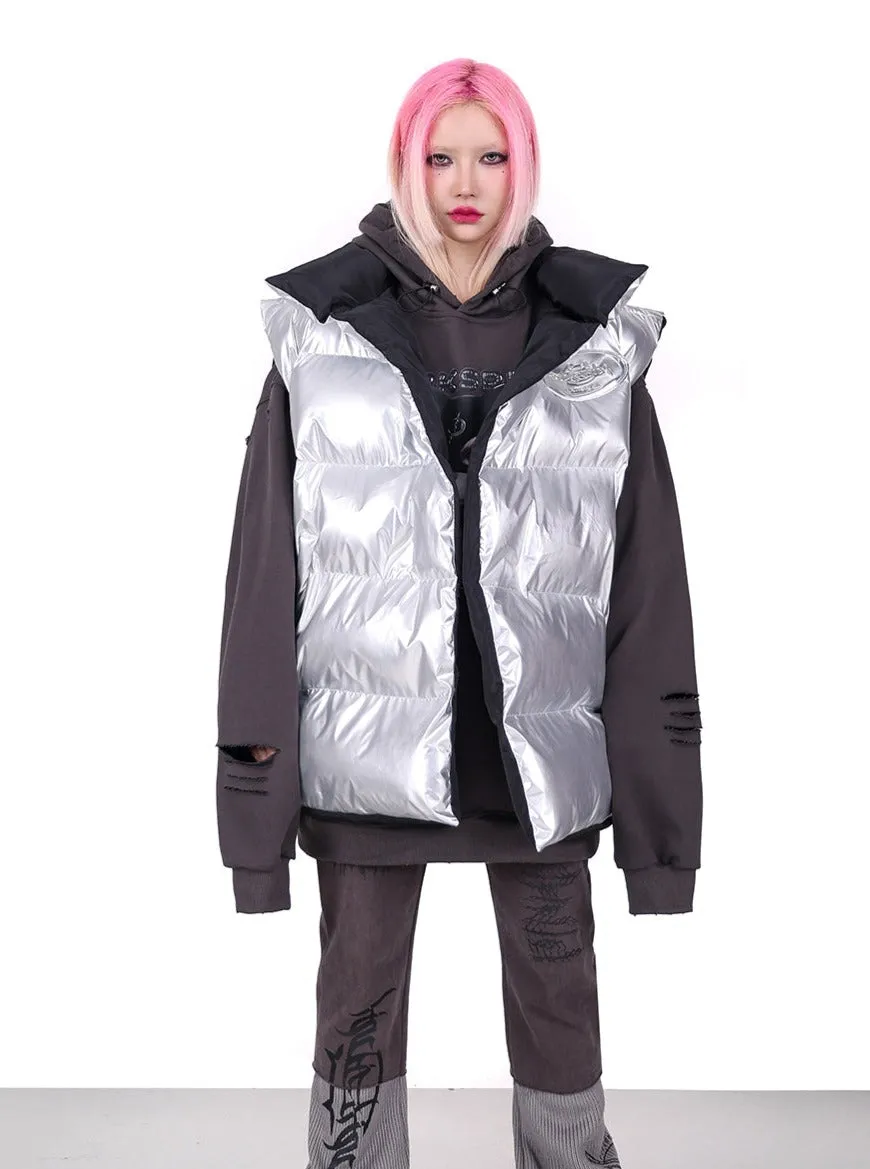 PINKSPINK Reversible Puffer Vest - Silver/Black