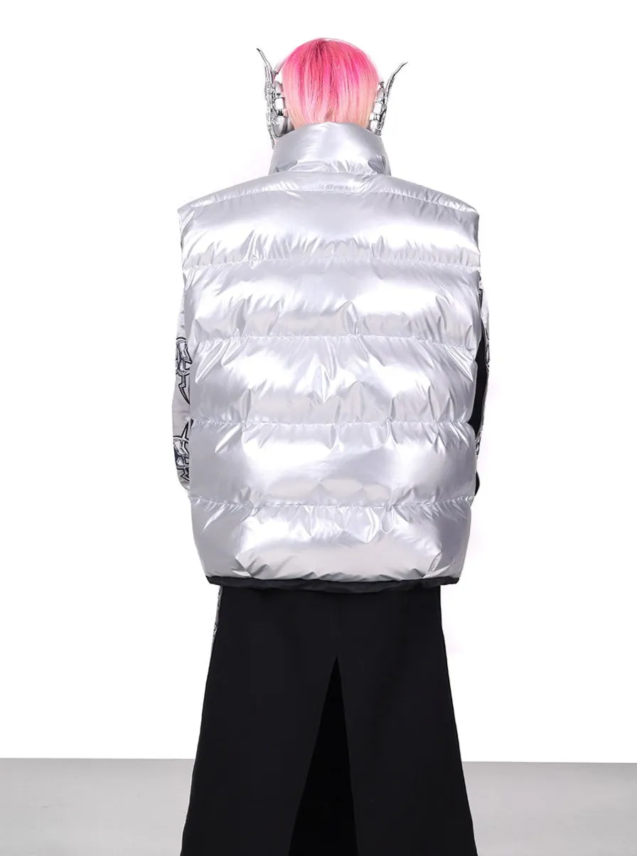 PINKSPINK Reversible Puffer Vest - Silver/Black