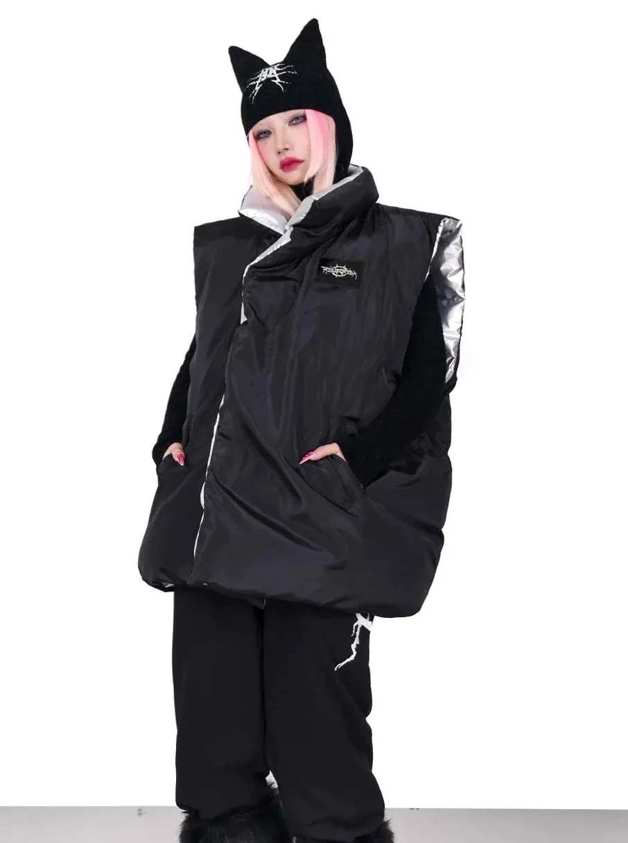 PINKSPINK Reversible Puffer Vest - Silver/Black