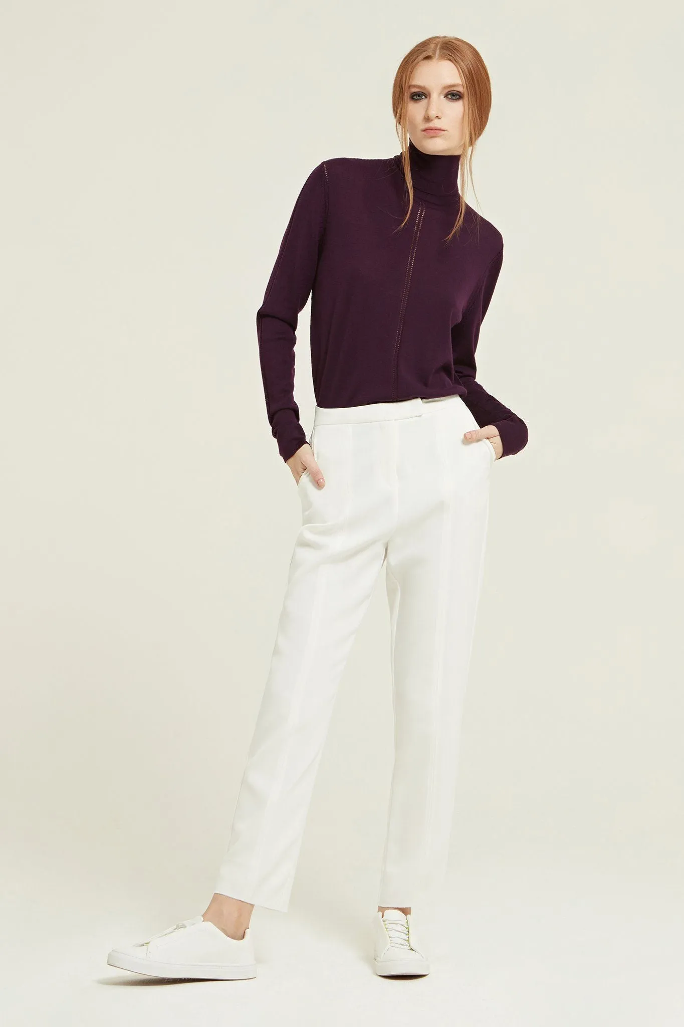 Pointelle Rollneck Merino Sweater