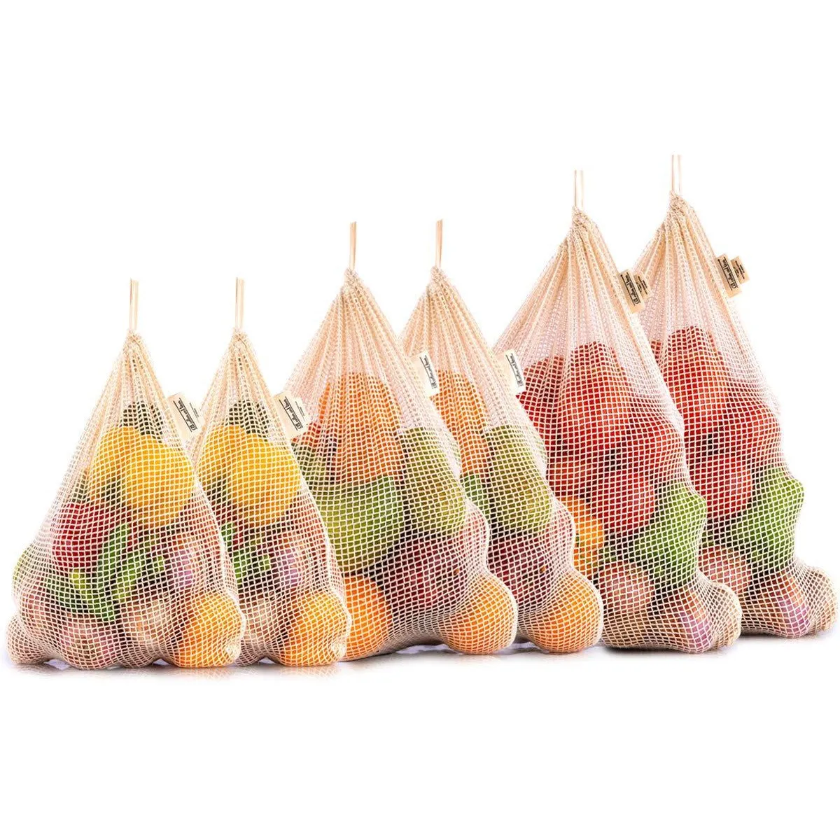 Reusable Mesh Produce Bags Made in USA, Set of 6