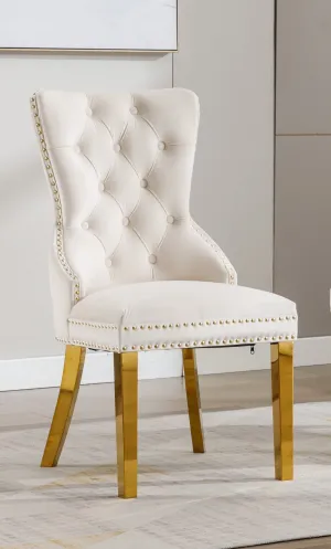 Royale Creme Velvet Dining Chairs w/ Gold Accents - Set of 2