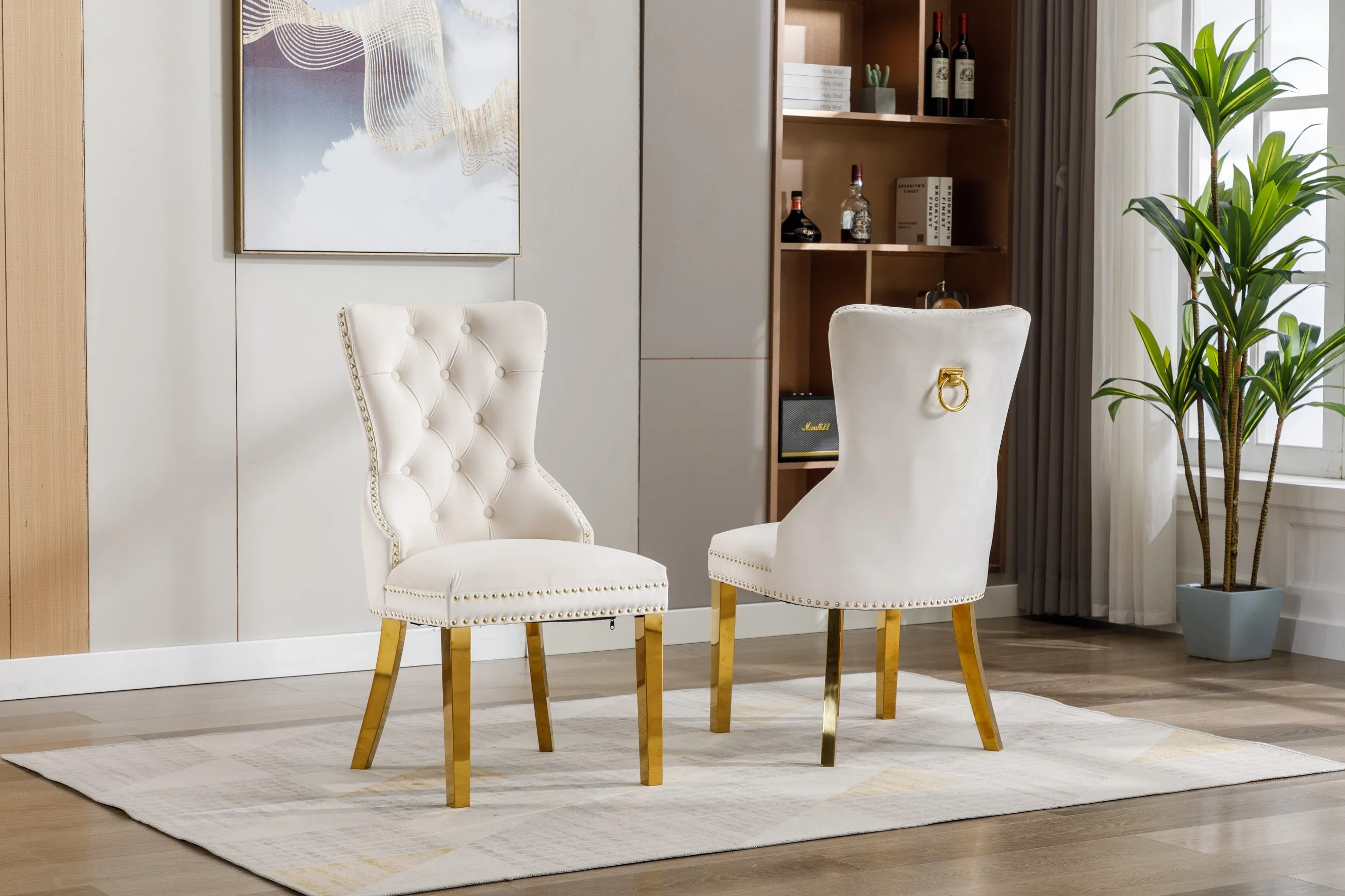 Royale Creme Velvet Dining Chairs w/ Gold Accents - Set of 2