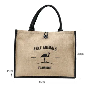 Summer Flamingo Owl Linen Tote Bag, Cream