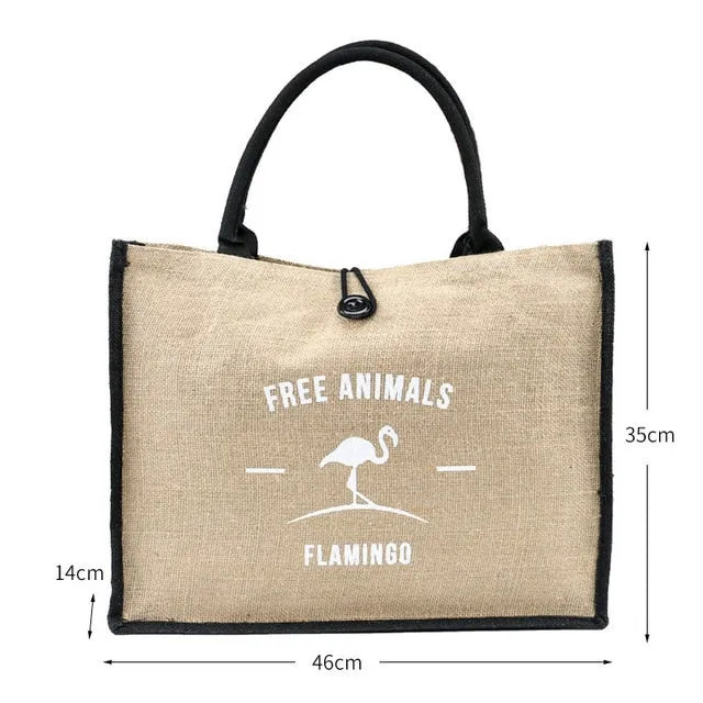 Summer Flamingo Owl Linen Tote Bag, Cream