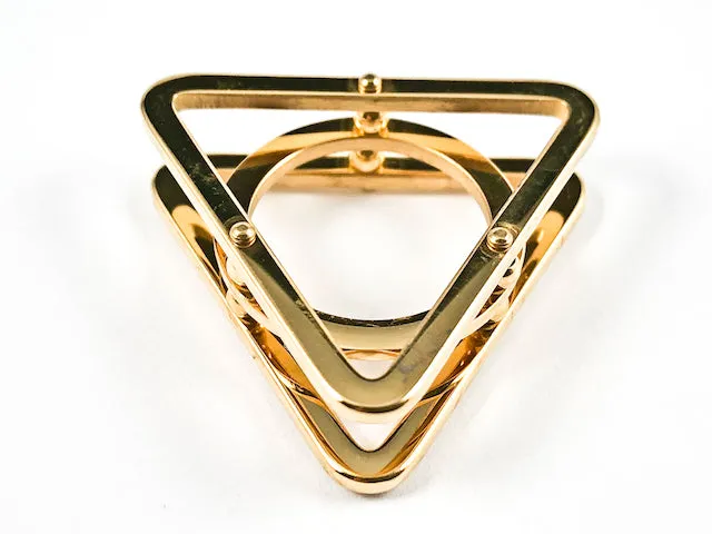 Unique Large Triangle Shape Form Shiny Metallic Steel Ring