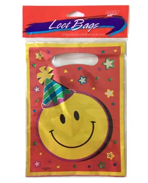 Vintage New Smiley Face Birthday Party Treat Loot Bags 8 CT Red Yellow Metallic