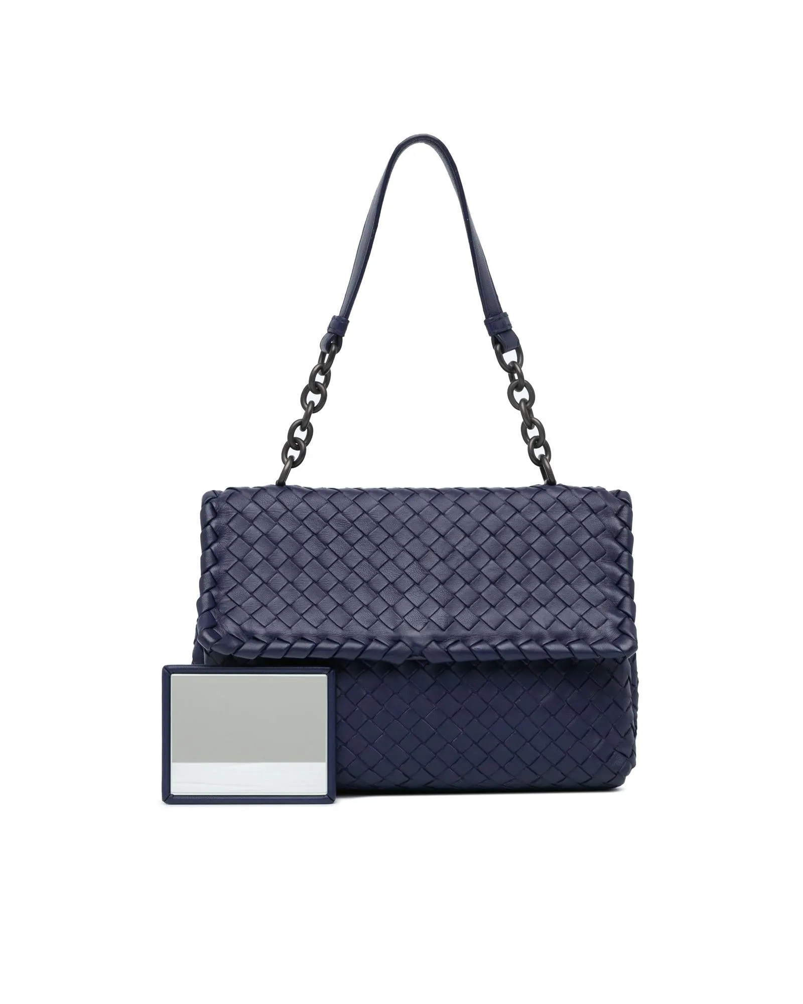 Woven Leather Flap Bag with Chain Strap