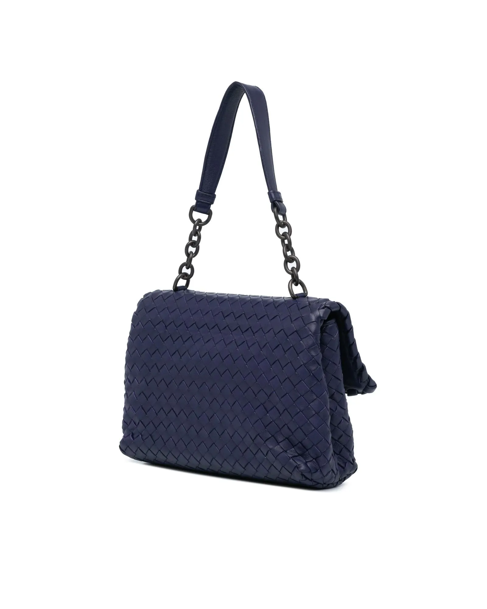 Woven Leather Flap Bag with Chain Strap