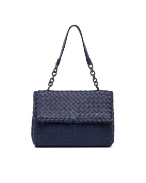 Woven Leather Flap Bag with Chain Strap