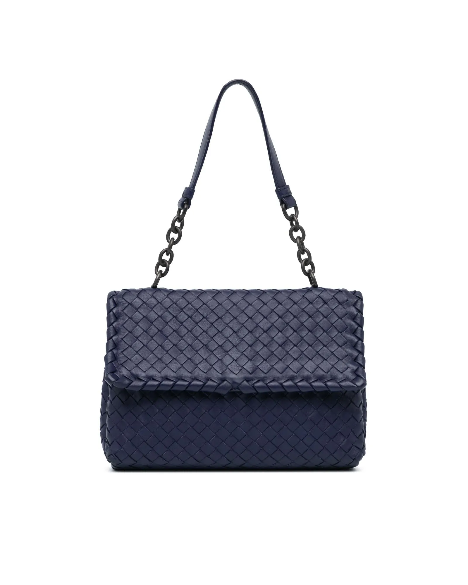 Woven Leather Flap Bag with Chain Strap