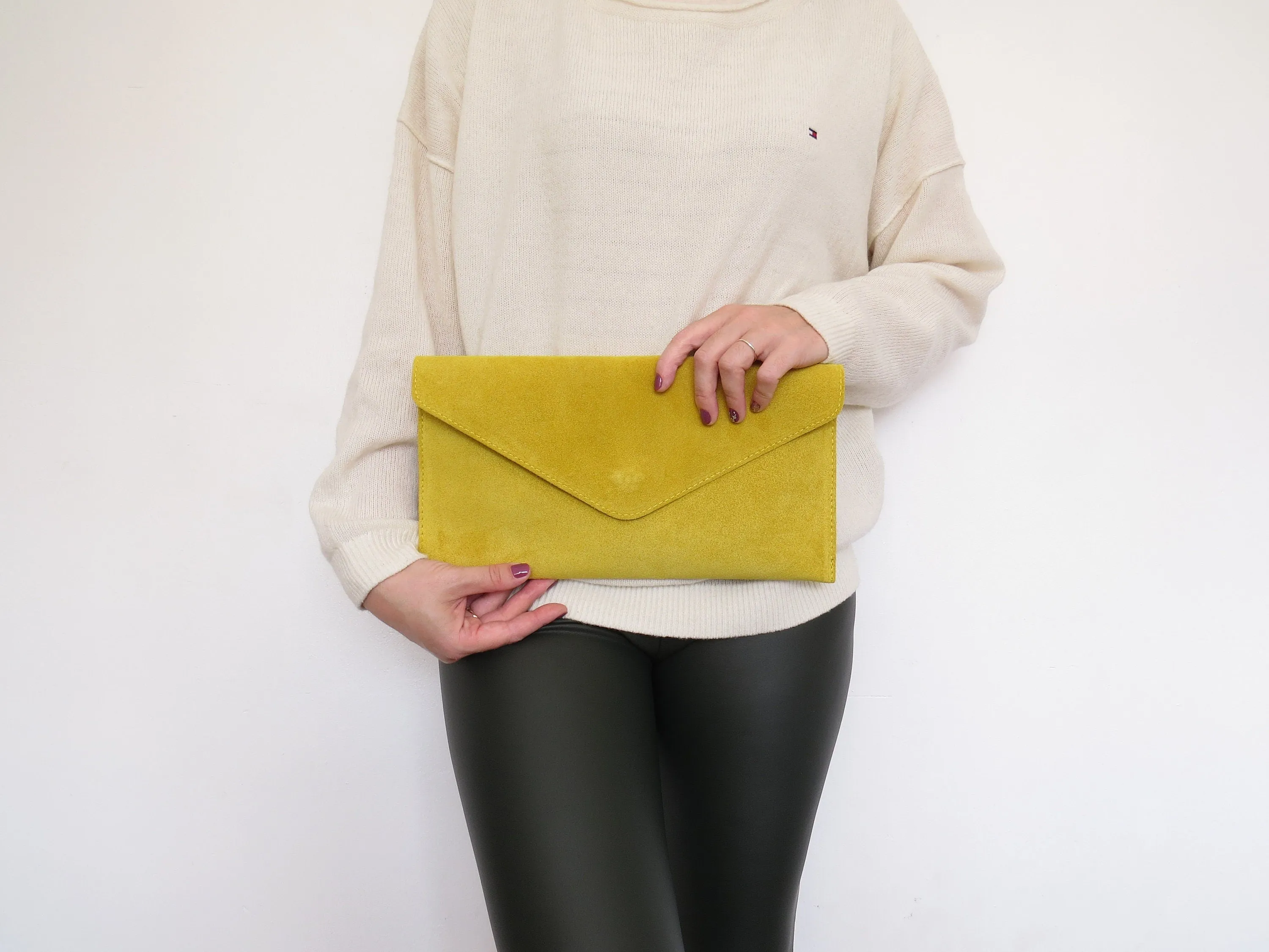 Yellow envelope clutch bag