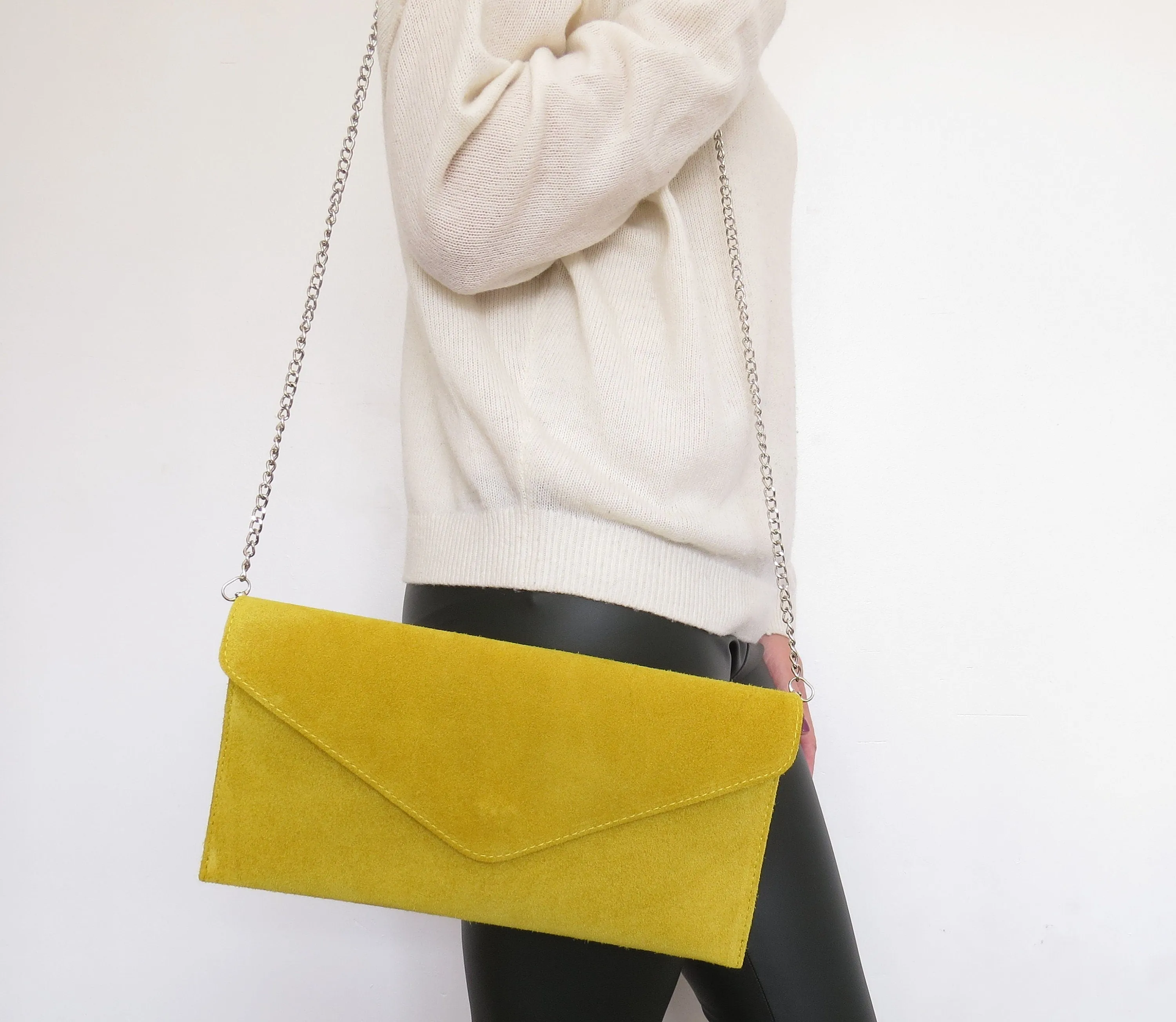 Yellow envelope clutch bag